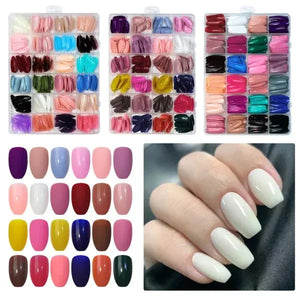 576 Pcs Box Colorful Artifical Nails Acrylic Full Cover Nail  Fake Nails  Fancy Artifical Nails  French Nails  Nails For Girls In Multicolours
