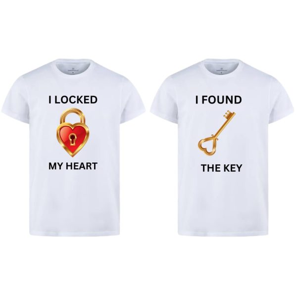 Combo Of My Heart & The Key Style White T-shirt With Cute Design – Heart & Key Design T-shirts  – Best Quality T-shirts For Girls | T-shirt For Women – T-shirt For Men