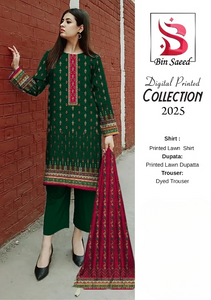 Bin Saeed ✨3 Piece Digital Printed Lawn Unstitched Suit New Collection 2025 For Womens